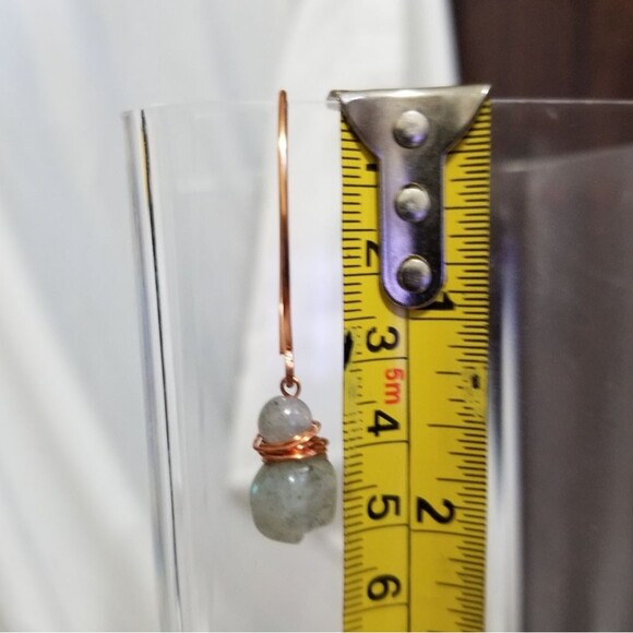 Petite Labradorite Copper Wire Wrapped Earrings - Picture 5 of 7
